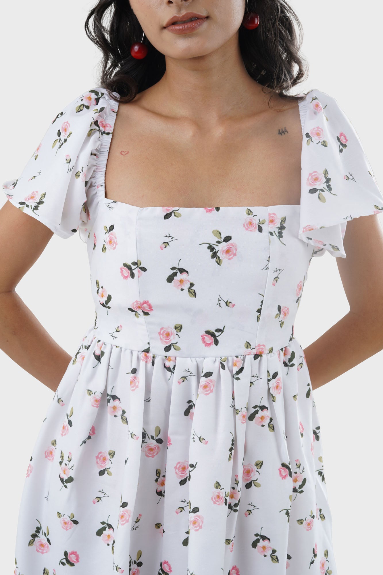 Seraphina Floral Lace Up Back Petite Dress, close up