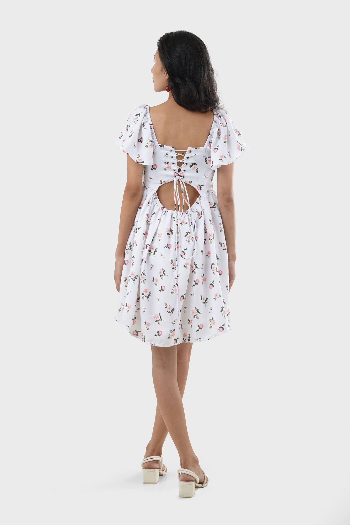 Seraphina Floral Lace Up Back Petite Dress, back view