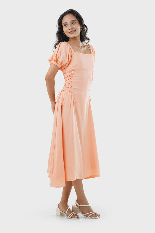 Calypso Peach Side Ties Petite Dress, Side View