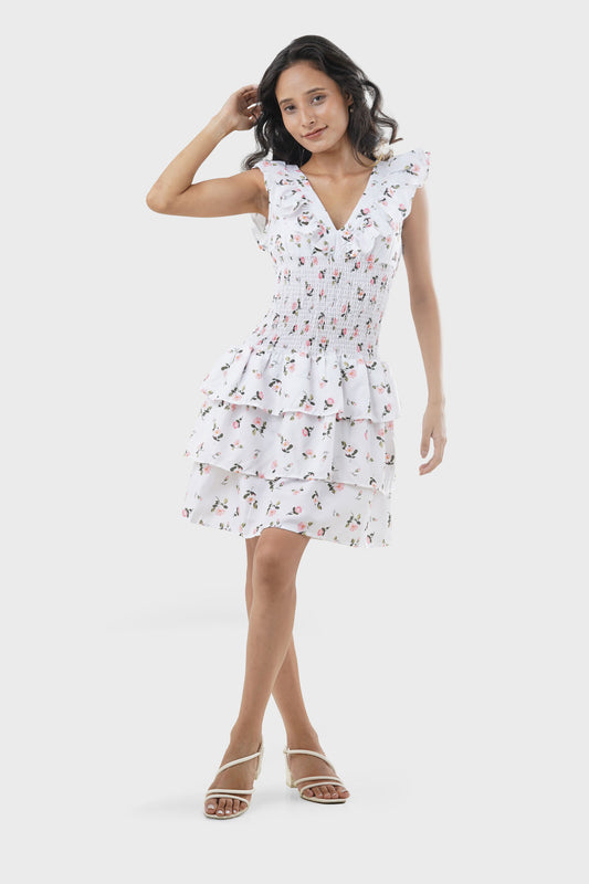 Rosalind Floral Smocked Waist Petite Dress, Front view