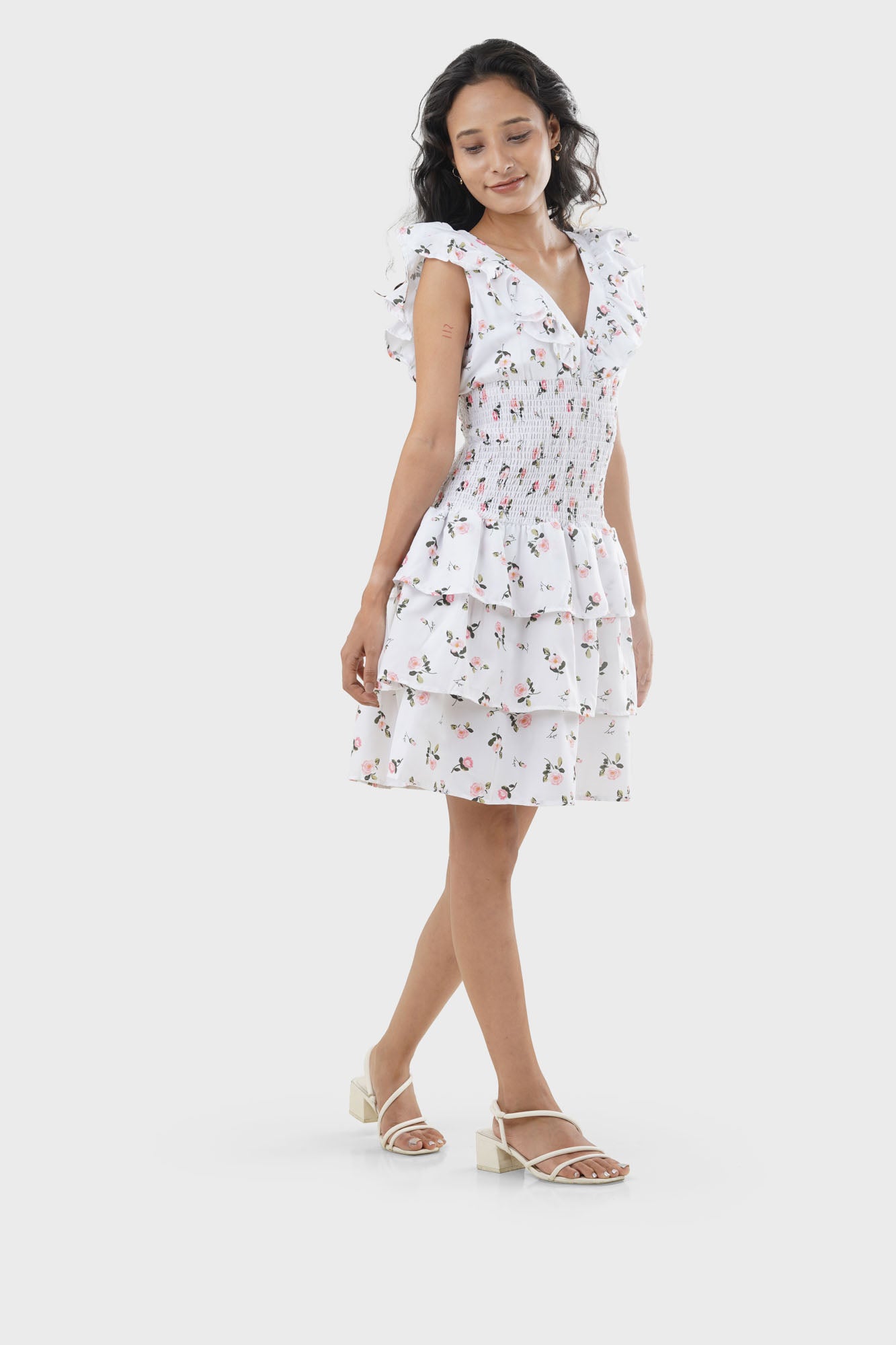 Rosalind Floral Smocked Waist Petite Dress, Side View