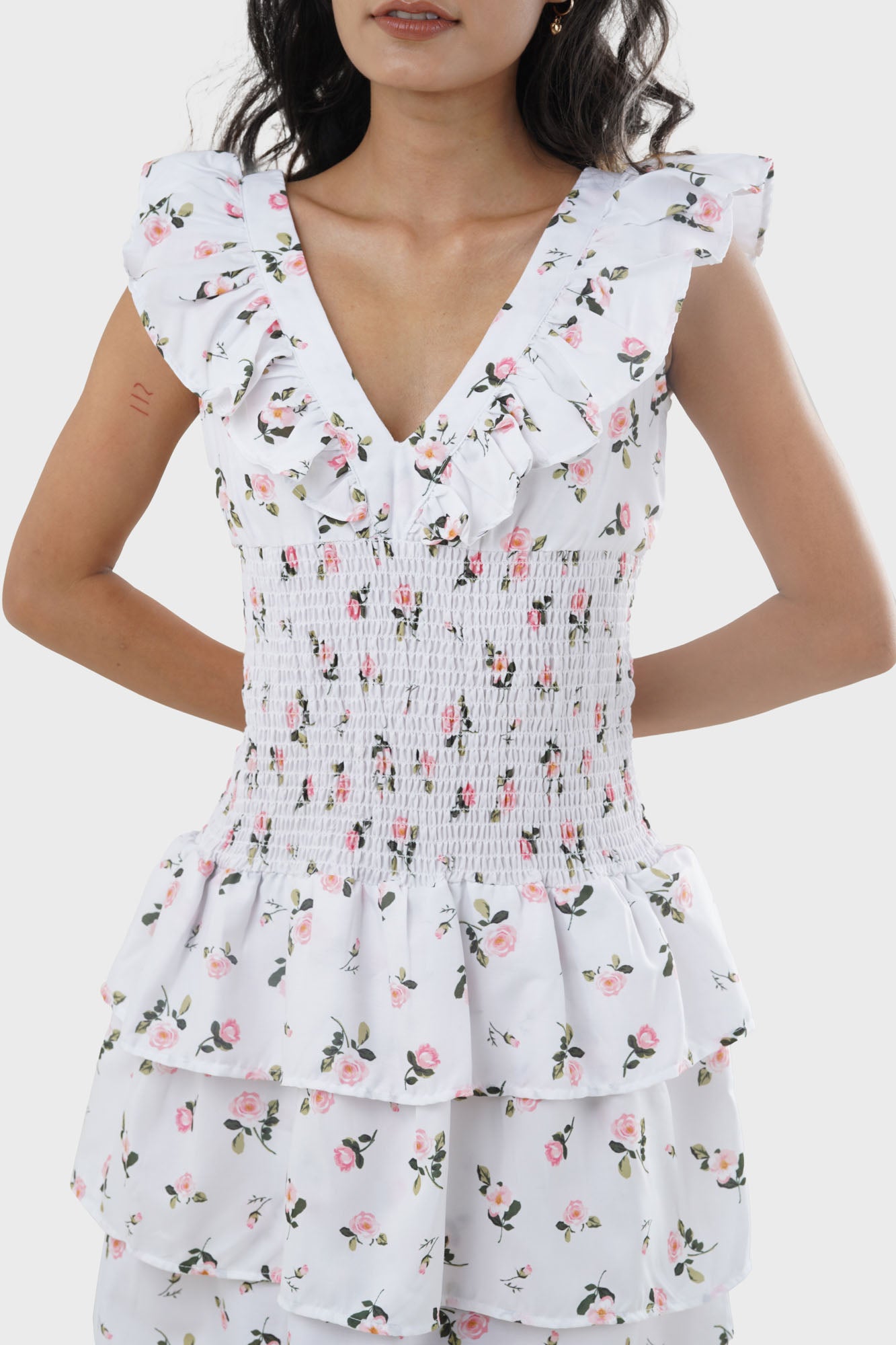 Rosalind Floral Smocked Waist Petite Dress, Close up