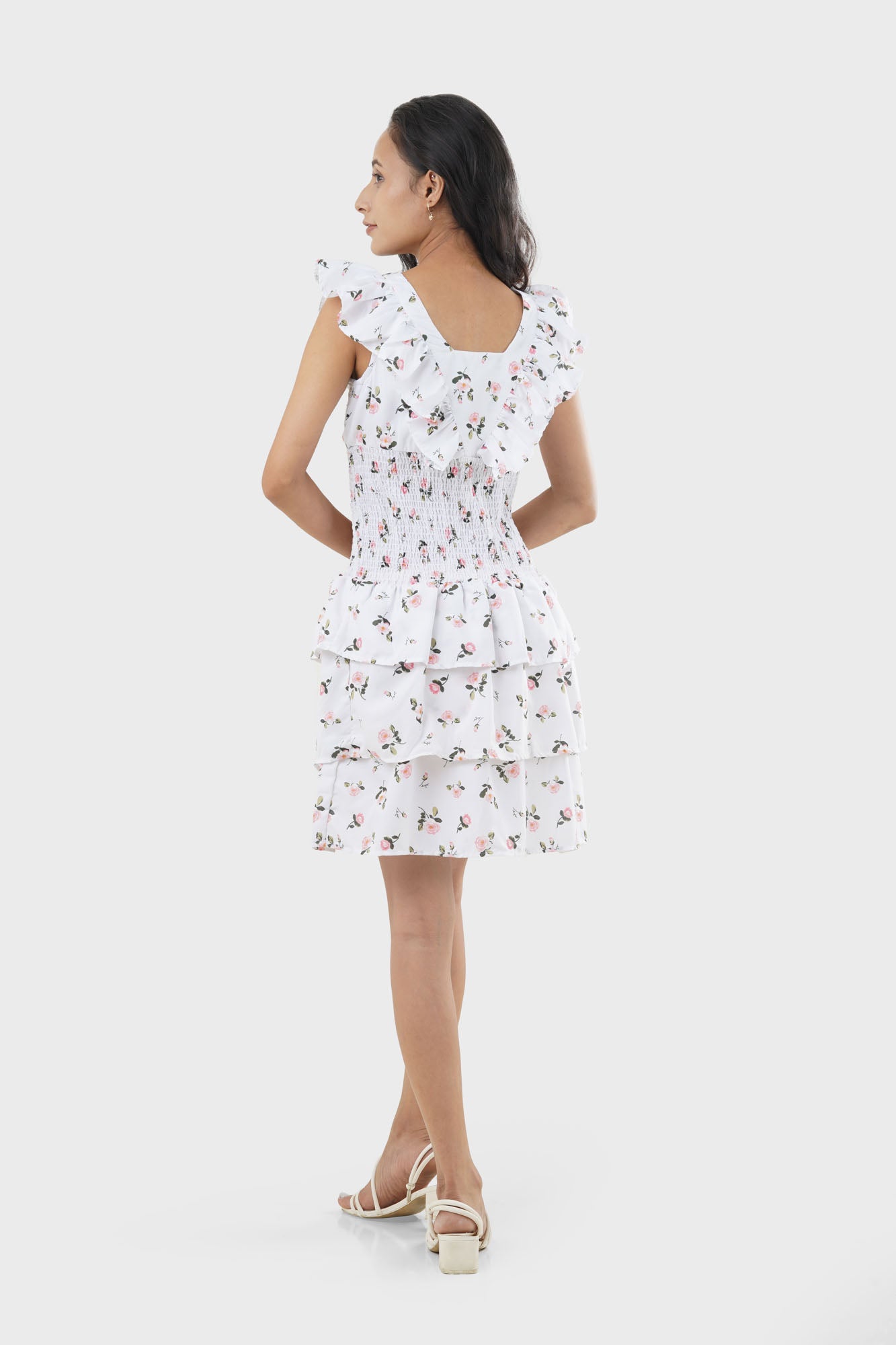 Rosalind Floral Smocked Waist Petite Dress, Back view